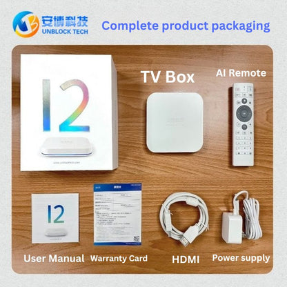Unblock Tech TV Box UBOX12 complete product packaging and accessories