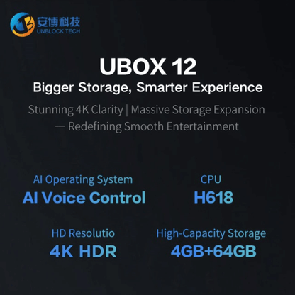 Unblock Tech UBOX12 TV box with larger storage for a smarter viewing experience